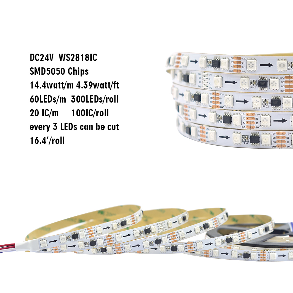 DC12V WS2818(Update WS2811) 5050SMD RGB, Breakpoint-continue,300 LEDs Addressable Digital Strip Lights, Waterproof Dream Color Programmable Flexible LED Ribbon Light, 5m/16.4ft per Roll